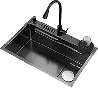 TAXXII Kitchen Sink with Tap, Cup Washer, Knife Shelf & Drain Accessories, Thicken 304 Stainless Steel Single Bowl Sink, Large for Kitchen, Balcony, Bar (Size : 68x45x22cm-A3-2)