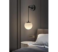 TAXXII Modern Minimalist All-Copper Bedside Wall Lamp with Natural Marble Aent, Luxury Corridor & Balcony Lighting, Contemporary Living Room TV Background Fixture (Warm White Black)