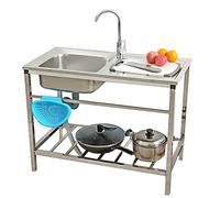 TAXXII Outdoor Utility laundry Sink, Camping Kitchen Single Bowl Sinks with Left Drainboard, Stainless Steel Laundry Hand Washing Station hose for Backyard Garage Portable Handwashing Tub