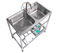 TAXXII Outdoor Utility Sink Stainless Steel Double Bowl Free Standing Commercial Restaurant Kitchen with Hot and Cold Faucet for Laundry,Garage,Cafe Bar 32.7" x 17.3" x30.3"