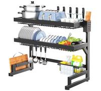 TAXXII Over The Sink Dish Drying Rack, Large Rack for Kitchen Counter with Multiple Baskets Utensil Sponge Holder Caddy, 3 Tier Black-55cm/21.7in (85cm/33.5in)