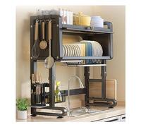 TAXXII Over The Sink Dish Drying Rack with Cover and Drain Board, Adjustable Height Snap-On Design, 3 Tier Large Capacity Rack, Kitchen Counter Supplies Storage for Plates -67x30cm (77x30