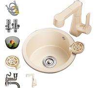 TAXXII Quartz Stone Composite Kitchen Sink Single Bowl With Cup Washer Drain Assembly Angle Valve Basket Lift And Pull-out Faucet(38CM)