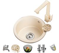TAXXII Quartz Stone Single Bowl Sink Handmade Kitchen With Cup Washer Drain Assembly Angle Valve Basket Square Tap(42CM)