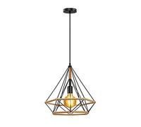 TAXXII Retro Hemp Rope Hanging Light,Farmhouse Diamond Shape Metal Cage Pendant Lamp Ceiling Decoration Lighting Fixtures,for Livingroom Restaurant Bar(38x41cm(15x16 inch),black)