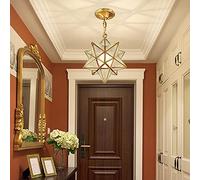 TAXXII Retro Moravian Star Pendant Lighting,E27 Modern Golden Hanging Lamp with Frosted Glass Adjustable Ceiling Light for Kitchen Hallway Hall Stairwell(Transparent,35x35cm(14x14 inch))