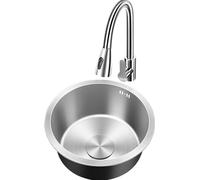 TAXXII Stainless Steel Round Kitchen Sink With Pull-out Faucet Complete Accessories Suitable For Bar Counters, RVs, Balconies(28x28x16.5cm)