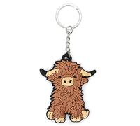 TAYASH Highland Cow Keychain Cute Scottish Highland Cow Key Chain PVC Highland Cow Car Accessories Keyring for Men Women Kids, Brown, 2.55*2.16*0.19inch / 6.5*5.5*0.5cm