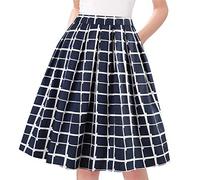 Taydey A-Line Pleated Vintage Skirts for Women, Y-navy Plaid, M