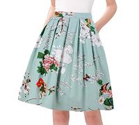 Taydey Women Pleated Vintage Skirt 50's Style Floral Size 2XL Green Flower