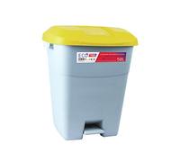 Tayg Yellow Lid Waste Container 50 Litre with Pedal, Grey Base