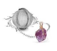 Taygate Tea Strainers for Loose Tea Fine Mesh Tea Ball Full Wire Wrap Raw Stone Pendant Natural Healing Chakra Crystals Gifts for Women (Amethyst)