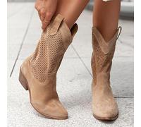 TAYGUM Cowboy Boots for Women,Ladies Cowgirl Cowboy Boots Block Heel Pu Leather Mid Wide Calf Country Riding Western Wedding(Braun,6.5 UK)