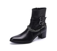TAYGUM Men Ankle Boots Buckle Strap Decoration Genuine Leather Solid Black High Heel Boots Business Office Club For Show The First Layer Of Cowhide Genuine Pure Leather(8.5 UK)