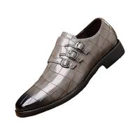 TAYGUM Men's Printed Pointed-Toe Monk Strap Oxford Shoes Stylish,Breathable,and Comfortable Perfect for Outdoor Cocktail Parties, Business Travel and Weddings(Grey,11)