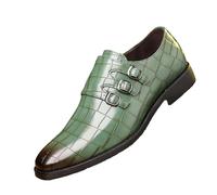TAYGUM Men's Printed Pointed-Toe Monk Strap Oxford Shoes Stylish,Breathable,and Comfortable Perfect for Outdoor Cocktail Parties, Business Travel and Weddings(Green,7)
