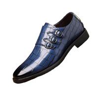 TAYGUM Men's Printed Pointed-Toe Monk Strap Oxford Shoes Stylish,Breathable,and Comfortable Perfect for Outdoor Cocktail Parties, Business Travel and Weddings(Blue,7)