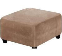 TAYGUM Stretch Ottoman Slipcover,Square Velvet Footstool Cover Large Brown Grey Black Footrest Pouffe Protector Covers With Elastic Bottom Washable Super Soft Universal Slipcovers(Leather,95x95 cm)