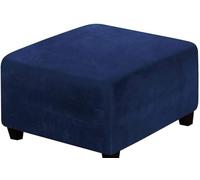 TAYGUM Stretch Ottoman Slipcover,Square Velvet Footstool Cover Large Brown Grey Black Footrest Pouffe Protector Covers With Elastic Bottom Washable Super Soft Universal Slipcovers(Navy,95x95 cm)