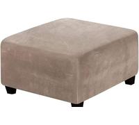 TAYGUM Stretch Ottoman Slipcover,Square Velvet Footstool Cover Large Brown Grey Black Footrest Pouffe Protector Covers With Elastic Bottom Washable Super Soft Universal Slipcovers(Taupe,55x55 cm)