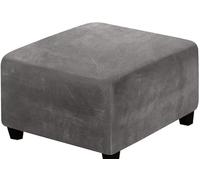 TAYGUM Stretch Ottoman Slipcover,Square Velvet Footstool Cover Large Brown Grey Black Footrest Pouffe Protector Covers With Elastic Bottom Washable Super Soft Universal Slipcovers(Grey,55x55 cm)