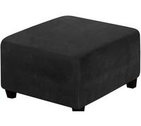 TAYGUM Stretch Ottoman Slipcover,Square Velvet Footstool Cover Large Brown Grey Black Footrest Pouffe Protector Covers With Elastic Bottom Washable Super Soft Universal Slipcovers(Black,70x70 cm)