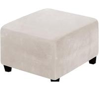TAYGUM Stretch Ottoman Slipcover,Square Velvet Footstool Cover Large Brown Grey Black Footrest Pouffe Protector Covers With Elastic Bottom Washable Super Soft Universal Slipcovers(Beige,90x90 cm)