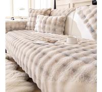 TAYGUM Thick Rabbit Plush Sofa Cover 1 2 3 Seater, Universal Non Slip Corner Sofa Cover L Shape Super Soft Faux Fur Sofa Slipcovers for Living Room, Beige gray A, 90 * 180cm