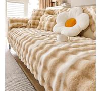 TAYGUM Thick Rabbit Plush Sofa Cover 1 2 3 Seater, Universal Non Slip Corner Sofa Cover L Shape Super Soft Faux Fur Sofa Slipcovers for Living Room, Light brown A, 90 * 180cm