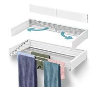 Taylor & Brown 100cm Wall Mounted Laundry Drying Rack Retractable Foldaway Clothes Drying Airer Collapsible Folding Indoor or Outdoor - Space Saver Compact Sl esign (White)