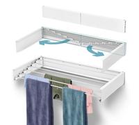 Taylor & Brown 100Cm Wall-Mounted Retractable Laundry Drying Rack, Foldaway Clothes Airer, Compact Space-Saving Design, White