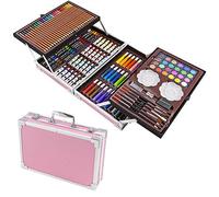 Taylor & Brown 145-Piece 2 Layers, Kids Art Set Studio Supplies for Drawing, Painting, Portable Aluminum Case Kit for Kids, Teens, Adults Great Gift for Beginner and Serious Artists (Pink)