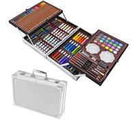 Taylor & Brown 145Piece Kids Art Set 2Layer Drawing & Painting Kit In Portable Silver Aluminum Case, Great Gift Idea