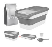 Taylor & Brown 15 Lbs Collapsible Airtight Pet Food Storage Container With Measuring Cup & Plastic Scoop Treats For Pet Dog Cat Animal Dry Food Dispenser (Grey)