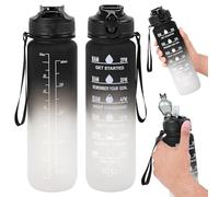 Taylor & Brown 1L Water Bottle with Straw, BPA-Free Leakproof Sports Bottle with Time Markings, Reusable Plastic Drink Bottle for Gym, Cycling, School, Office, Outdoor for Kids & Adults (Black/White)