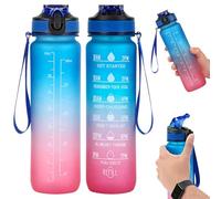 Taylor & Brown 1L Water Bottle with Straw, BPA-Free Leakproof Sports Bottle with Time Markings, Reusable Plastic Drink Bottle for Gym, Cycling, School, Office, Outdoor for Kids & Adults (Blue/Pink)