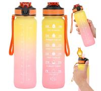 Taylor & Brown 1L Water Bottle with Straw, BPA-Free Leakproof Sports Bottle with Time Markings, Reusable Plastic Drink Bottle for Gym, Cycling, School, Office, Outdoor for Kids & Adults (Pink/Yellow)