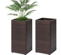 Taylor & Brown 2 Pack Tall Cubic Rattan Wicker Planters with Removable Liner Large Indoor Outdoor Planter Flower Plant Pots Garden Patio Front Porch 61cm (H) x 30.5cm (W) x 30.5cm (D) (Brown)