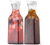 Taylor & Brown 2 Pack Water Carafe With Flip Top Lid, 50 Oz Clear Square Base Plastic Juice Containers For Water, Iced Tea, Juice