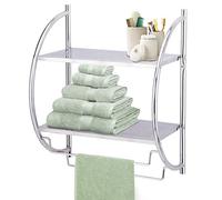 Taylor & Brown 2 Tier Modern Chrome Wall Mounted Curved Bathroom Shelf Shelving Unit With Double Towel Holder Storage Rail Rack - W44 x D25 x H54.5cm