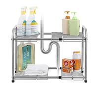 Taylor & Brown® 2 Tier Under Sink Storage Organiser Extendable Kitchen Shelf Rack Adjustable Height with 7 Metal Removable Panels