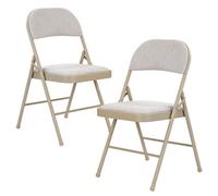 Taylor & Brown 2 X Deluxe Fabric Padded Folding Chairs With Metal Frame And Folding Backrest For Home, Garden, Office - Beige