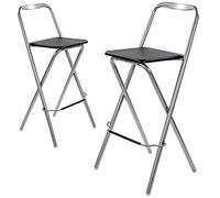 Taylor & Brown 2 x Folding Bar Stool Chair Wooden Effect Breakfast Barstool Kitchen Restaurant Seating Silver Frame Foldable Seat Home with Footrest, Black