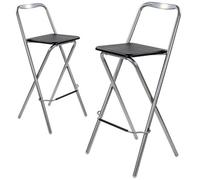 Taylor & Brown 2 X Folding Bar Stool, Wooden Effect Seat With Footrest, Silver Frame, Foldable Kitchen Restaurant Seating, Black