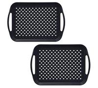 Taylor & Brown 2 x Set of Anti-Slip Rectangular Non-Slip Top and Bottom Plastic Dinner/Drinks Serving Tray with High Grip Rubber Surface, Easy Grip Handles (2 Black)