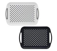 Taylor & Brown 2 x Set of Anti-Slip Rectangular Non-Slip Top and Bottom Plastic Dinner/Drinks Serving Tray with High Grip Rubber Surface, Easy Grip Handles (1 Black + 1 White)