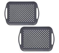 Taylor & Brown 2 x Set of Anti-Slip Rectangular Non-Slip Top and Bottom Plastic Dinner/Drinks Serving Tray with High Grip Rubber Surface, Easy Grip Handles (2 Grey)