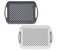 Taylor & Brown 2 x Set of Anti-Slip Rectangular Non-Slip Top and Bottom Plastic Dinner/Drinks Serving Tray with High Grip Rubber Surface, Easy Grip Handles (1 Grey + 1 White)