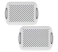 Taylor & Brown 2 x Set of Anti-Slip Rectangular Non-Slip Top and Bottom Plastic Dinner/Drinks Serving Tray with High Grip Rubber Surface, Easy Grip Handles (2 White)