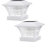 Taylor & Brown 2 x White Fence Post Solar Lights Outdoor 3.5x3.5 4x4 inch Classic Square Deck Cap LED Lamp Wooden Posts Waterproof for Landscape, Pathway, Patio, Front Door Decoration
